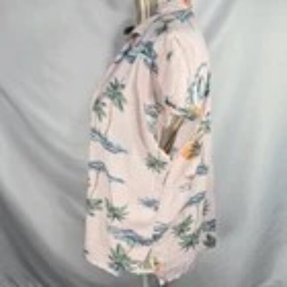 Old Navy Pink & Multi V Neck Button Down Cap Sleeve Hawaiian Shirt Size Medium - Picture 3 of 7